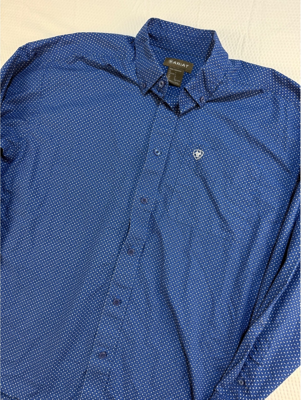 Ariat Benedict Mens L Blue Geometric Print Long Sleeve Western Shirt Cotton